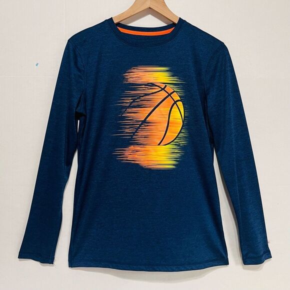 All in Motion Kids Navy and Orange Basketball Long Sleeve Tee - Picture 1 of 3
